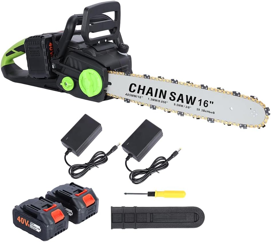 hatleues 16 Inch Cordless Chainsaw Kit,Electric Chainsaw with 2 x 4Ah Batteries and Charger,Brushless Motor,Battery Powered Chainsaw,Auto-Lubrication Chain Saw for Tree Pruning, Logging Black