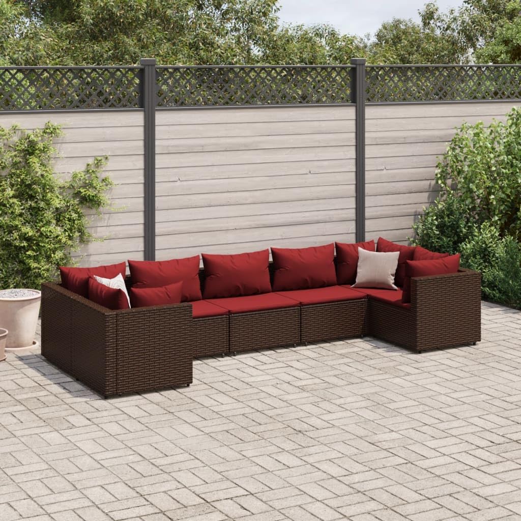 Furniture Sets 7 Piece Patio Lounge Set with Cushions Brown Poly Rattan,Elegant Rattan Lounge Set: Durable, Weatherproof, and Modular for Your Outdoor Oasis Garden Conversation Sets