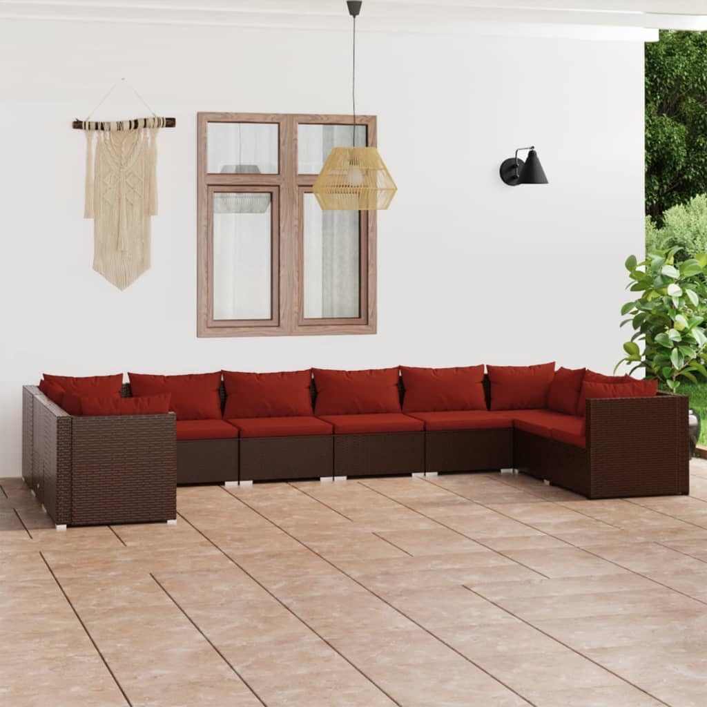 10 Piece Patio Lounge Set with Cushions Poly Rattan Brown,Rattan Patio Lounge Set with Cushions for Outdoor Comfort and Style Furniture Sets for Patio, Lawn & Garden