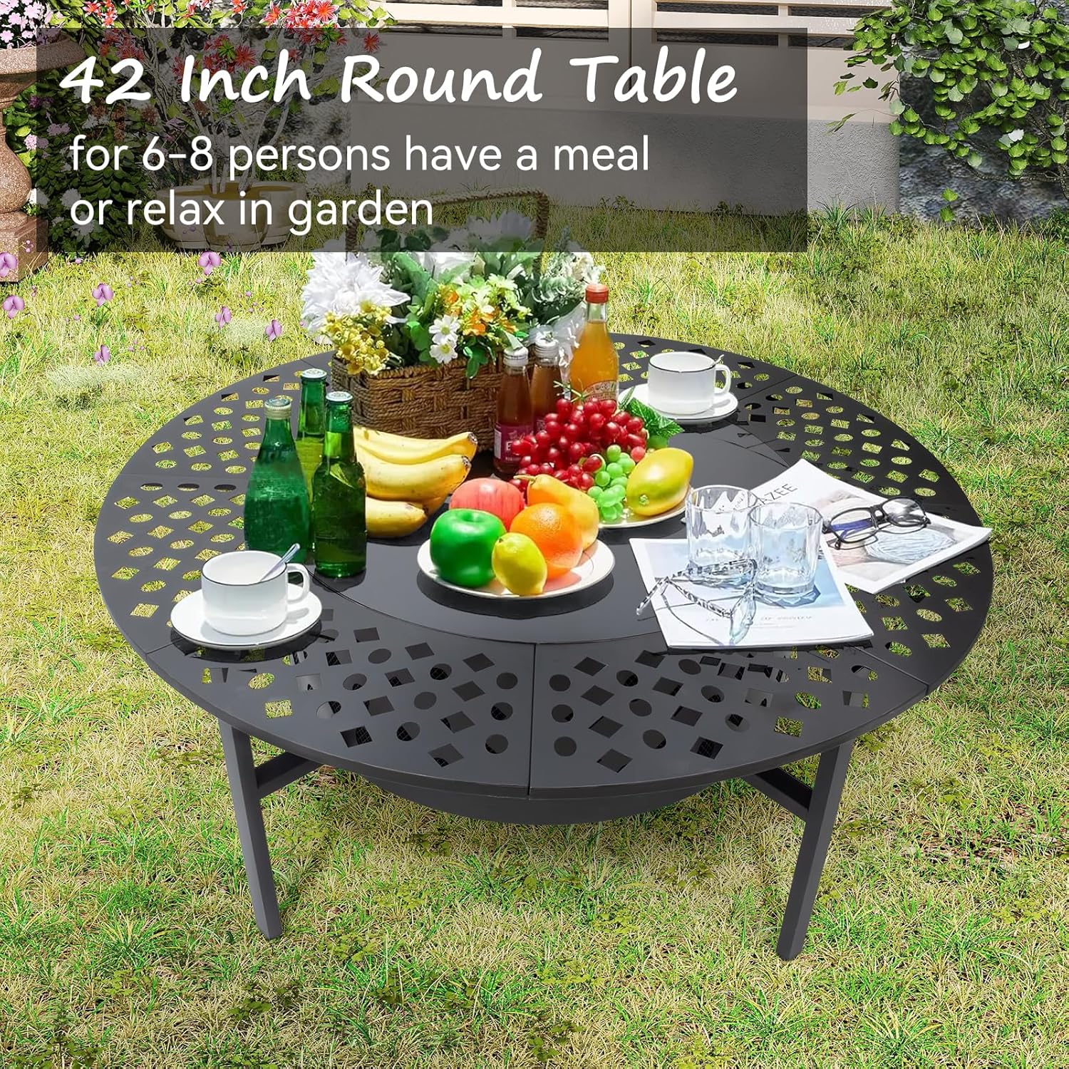 SZHLUX 42 Inch Fire Pit with 2 Grills, Wood Burning Fire Pits for Outside with Lid, Poker and Round Waterproof Cover, BBQ& Outdoor Firepit & Round Metal Table 3 in 1 for Patio, Picnic, Party