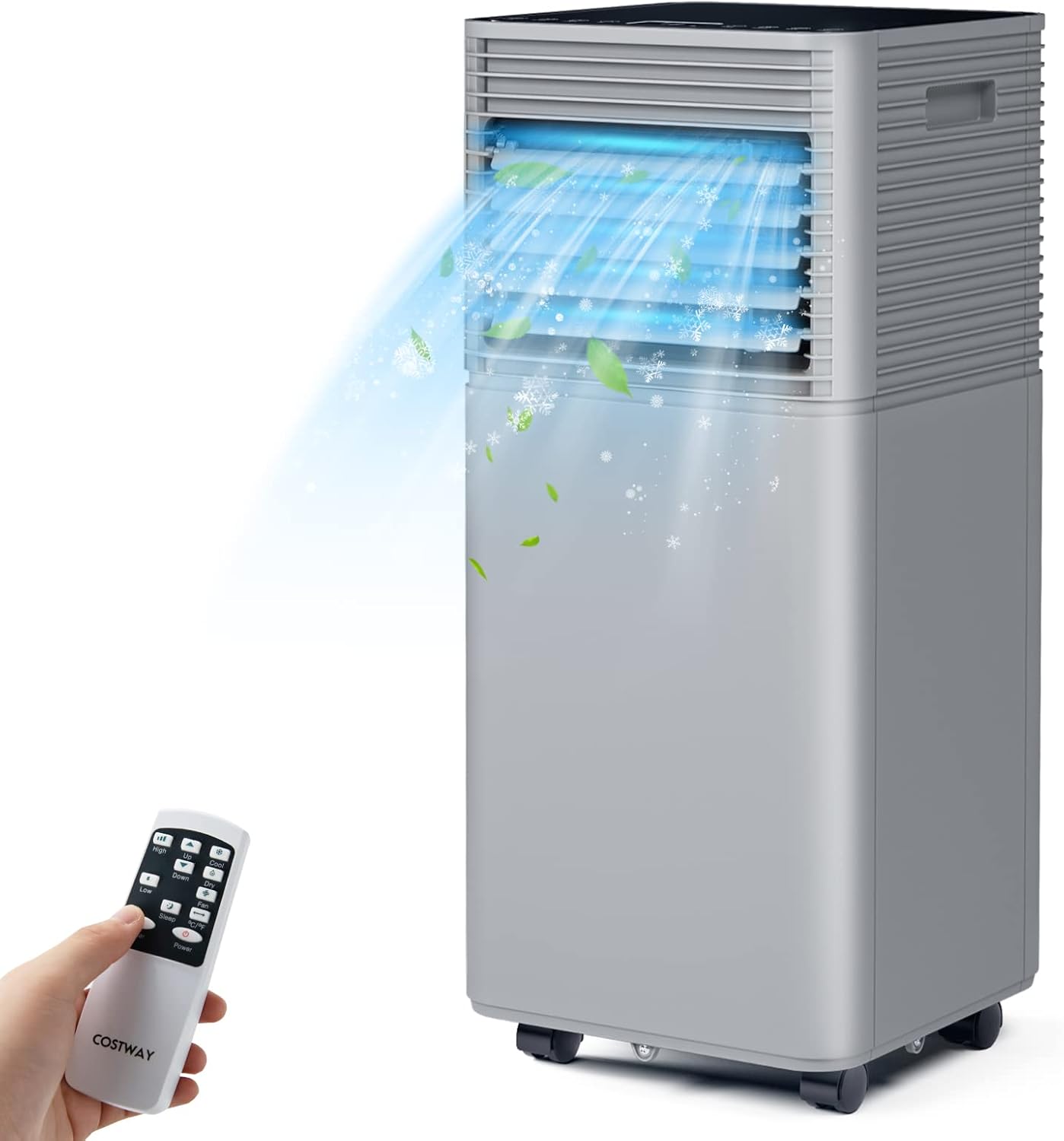 GOFLAME Portable Air Conditioner, 8000 BTU Powerful AC Unit with Remote Control and 4 Universal Casters, 3-IN-1 Air Cooler & Dehumidifier & Fan with 24H Timer for Living Room, Bedroom, Office, Grey