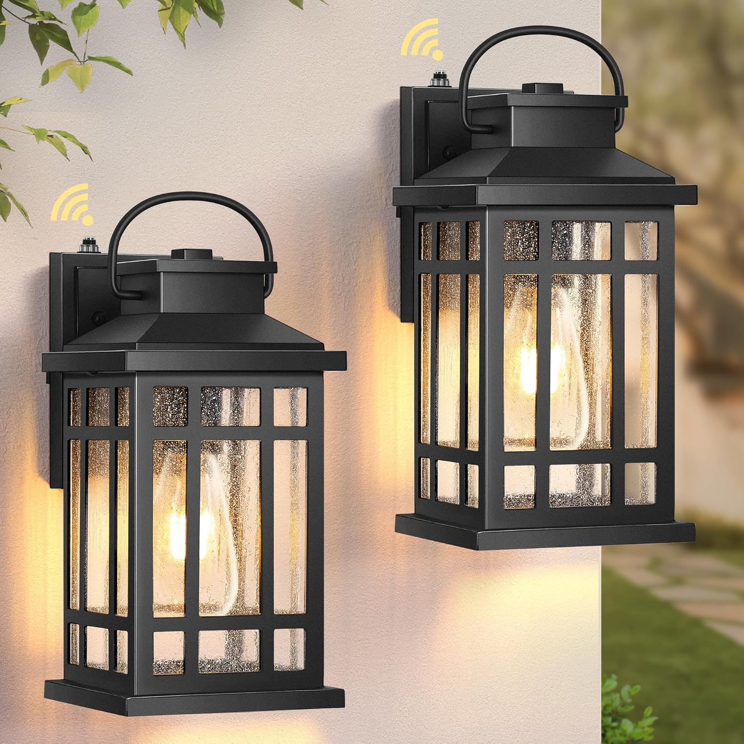 Porch Lights Outdoor, 2 Packs Dawn to Dusk Outside Light Fixture, Aluminum Patio Light Fixture with Seeded Glass, Outdoor Sconce Lights for Garden, Exterior Wall Lantern Wall Mount for Garage