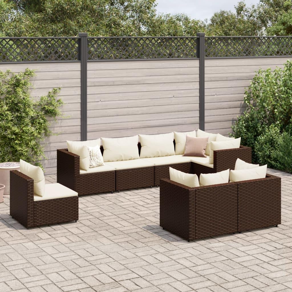8 Piece Patio Lounge Set with Cushions Brown Poly Rattan,Rattan Outdoor Furniture Set Durable and Comfortable for Patio or Garden Furniture Sets for Patio, Lawn & Garden