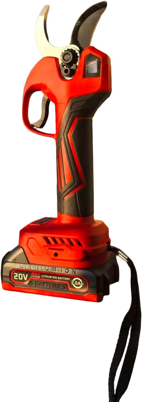 Professional Electric Pruning Shears, 20V Lithium Battery Powered, Red and Black, 4-Level Adjustable Opening 15-30mm, 400W, 4.0Ah Capacity