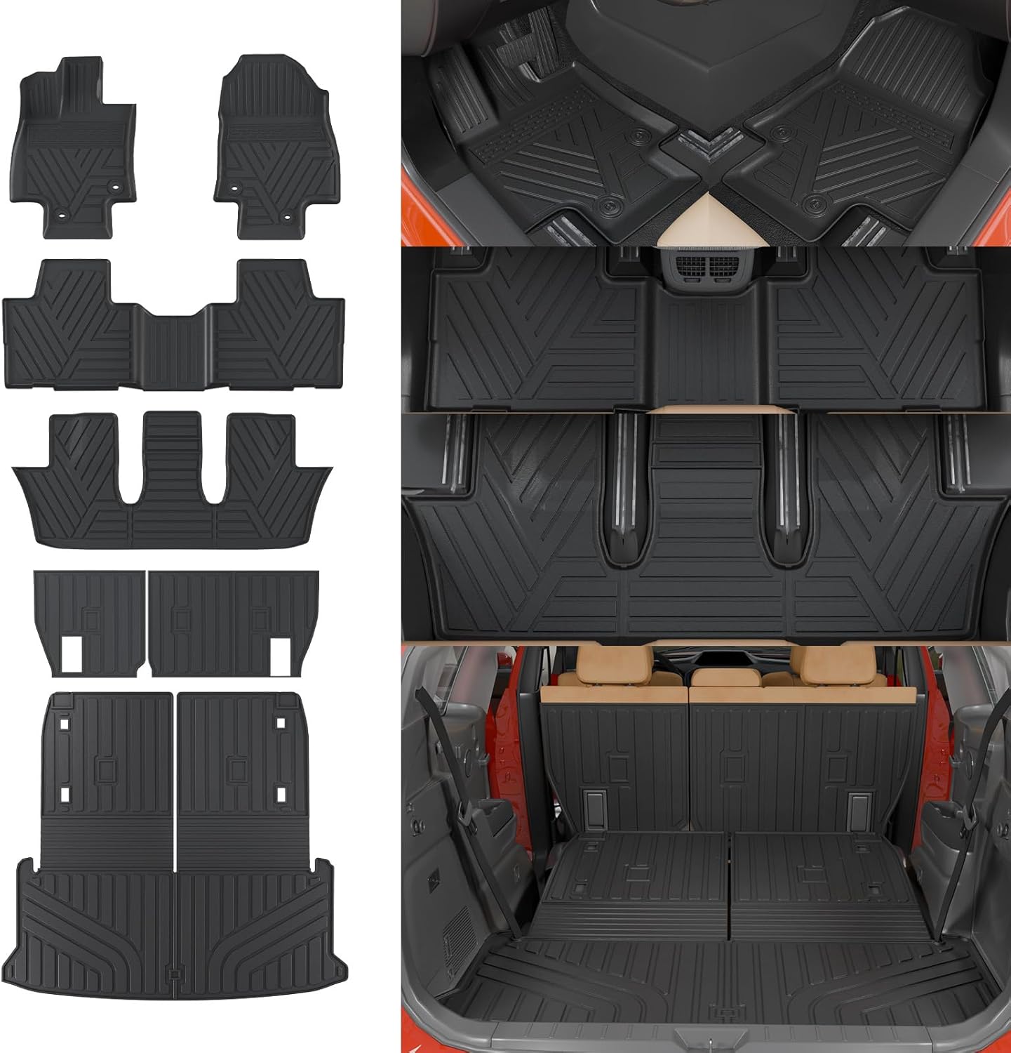 Floor Mats Compatible with 2024 2025 2026 Lexus TX350 TX500h TX550h+ 7 Seats Cargo Mat Trunk Liner Kick Mats All Weather TX Accessories (Floor Mats+Trunk Mat+2nd&3rd Row Backrest Mats)