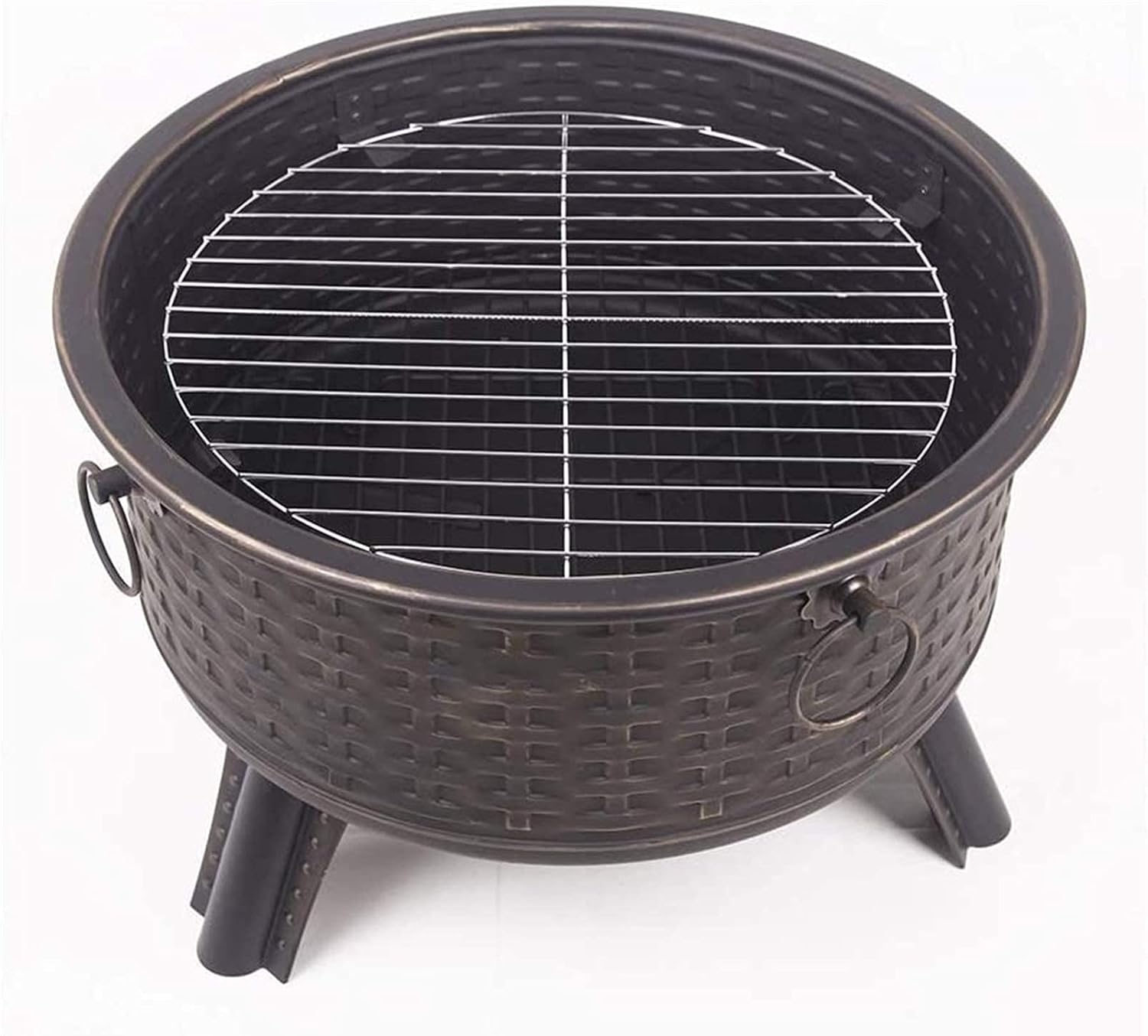 Garden Fire Pit Grill Bowl Grill Barbecue Rack Fire Pits for Outdoor Fire Pits Fire Bowl with Grill & Cover & Poker Camping BBQ Brazier Wood Charcoal Patio Heater for Log Burning Fireplace