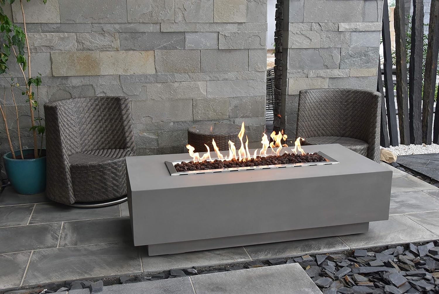 Elementi Granville Fire Table Propane Fire Pit Concrete Outdoor Fireplaces Patio Backyard Heater, 45,000 BTUs LPG Firepit, Light Grey
