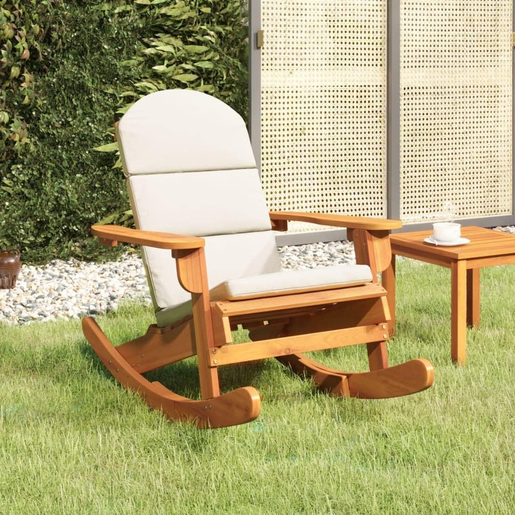 Adirondack Rocking Chair with Cushions Solid Wood Acacia,Sturdy and Comfortable Rocking Chair for Patio, Garden or Balcony in Naturally-derived Acacia Wood Outdoor Furniture, Outdoor Chairs