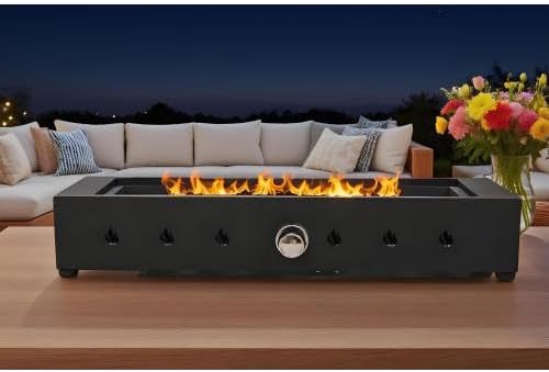 28-Inch Rectangle Fire Pit, 40000BTU Outdoor Propane Fire Pit, Wind-Resistant Firepits, Durable Iron Stylish Glass Beads Design
