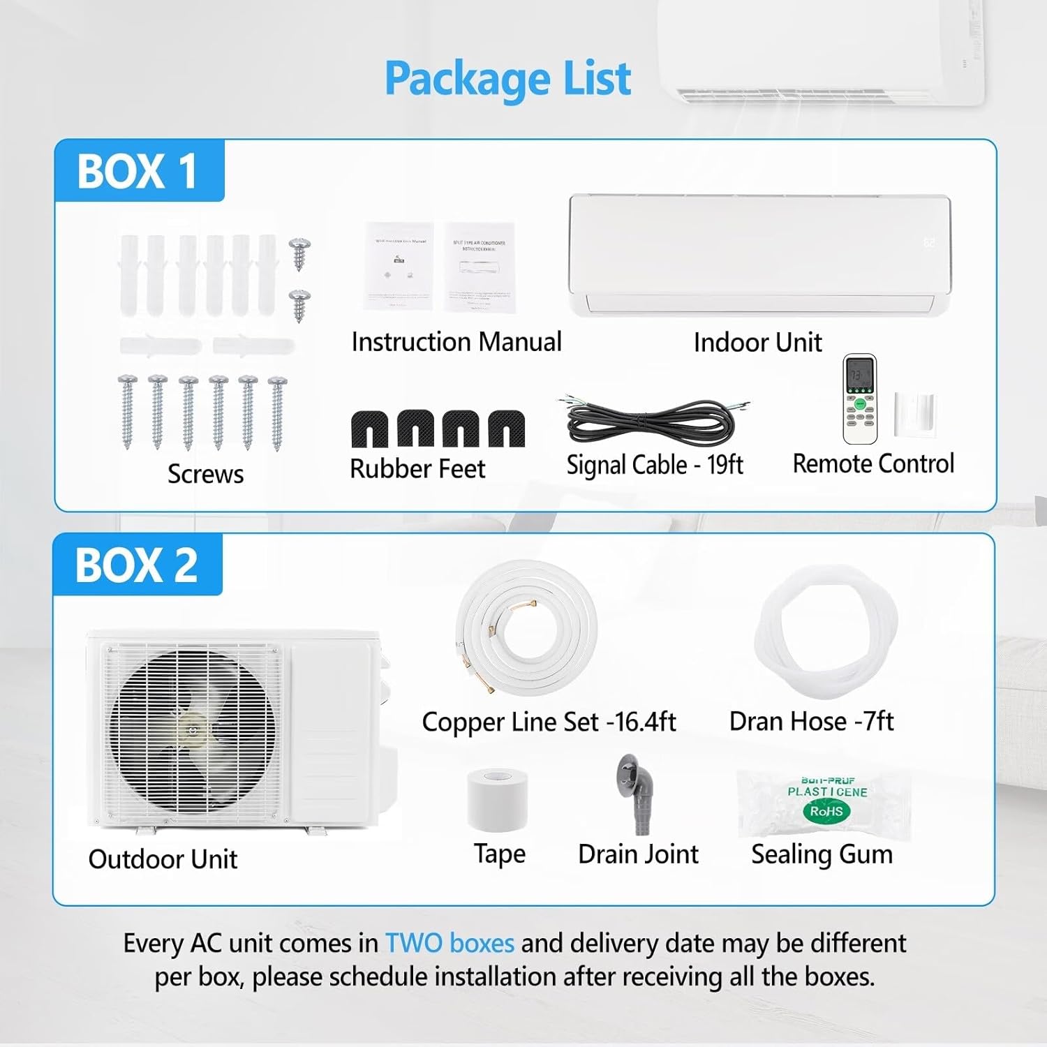 Bonnlo 17000 BTU Mini Split Air Conditioner & Heater, 17 SEER2 230V Inverter Ductless Wall AC Unit for Rooms up to 1000 Sq. Ft with Pre-Charged Condenser, Heat Pump & Installation Kit