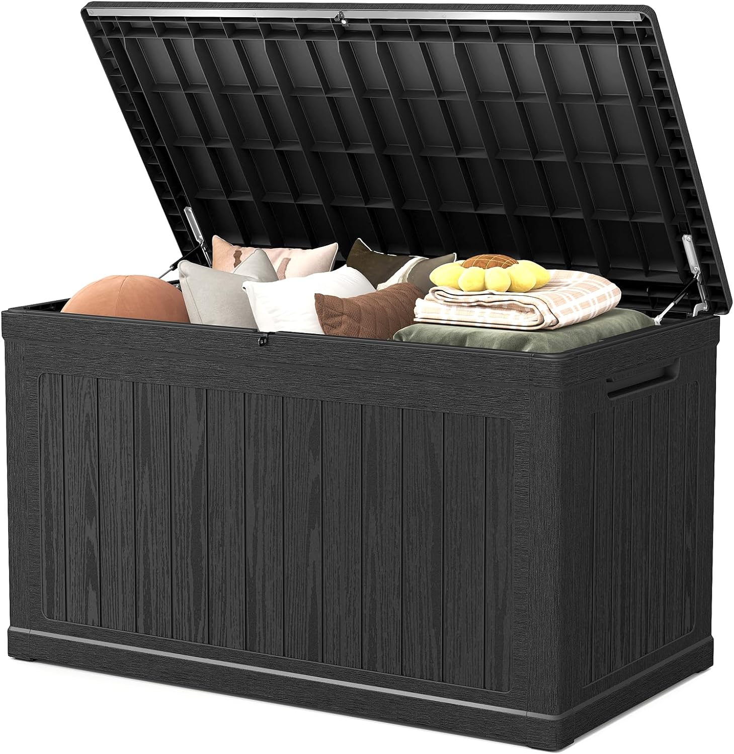 230 Gallon Deck Box, Outdoor Storage Box Waterproof and UV Resistant, Patio Storage Box Lockable Large, 440 lbs Load Capacity for Garden, Patio, Pool (Black)