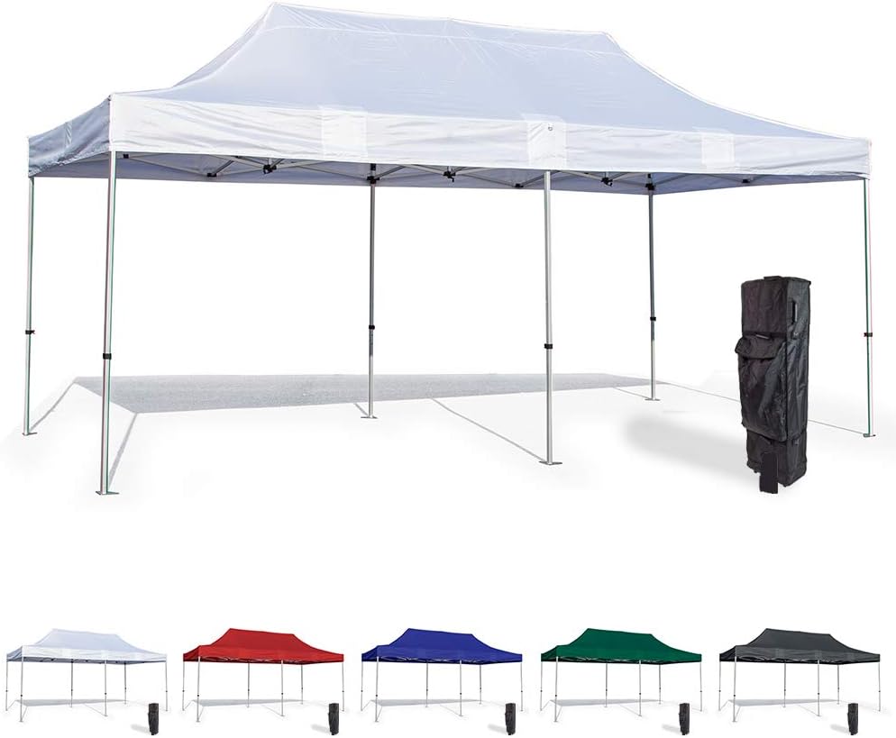 Vispronet 10x20 Pop Up Canopy Tent – Durable Steel Frame with Water-Resistant Polyester Fabric Top – Heavy Duty Wheeled Canopy Bag and Stake Kit Included (White)