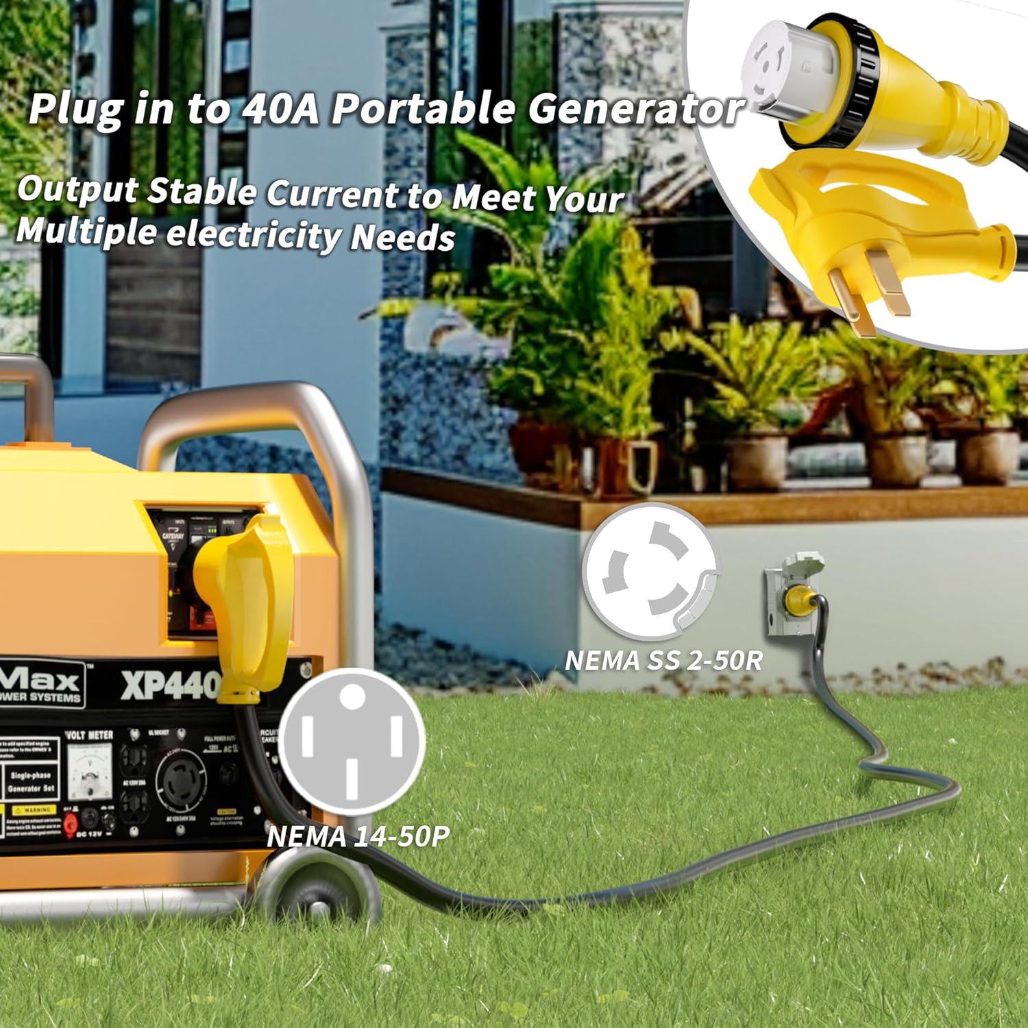 40 Amp Generator Cord, 100FT 40 Amp RV Extension Cord with Twist Lock, Generator Cable 40A 4 Prong Yellow, NEMA 14-50P/SS2-50R Heavy Duty STW Wire for RV Camper & House