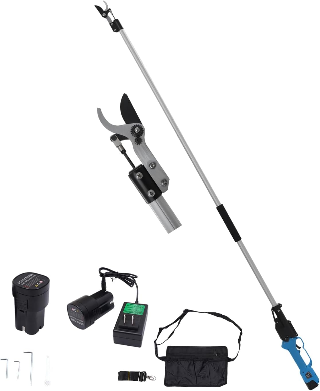 Electric Pruning Shears with 6.5FT Pole, Max Cutting Diameter 1.1inch (28mm) with 2×2Ah, 500W Cordless Pruner Shears Brushless Motor, Working time 4-6H for Orchards, Farms (One part)