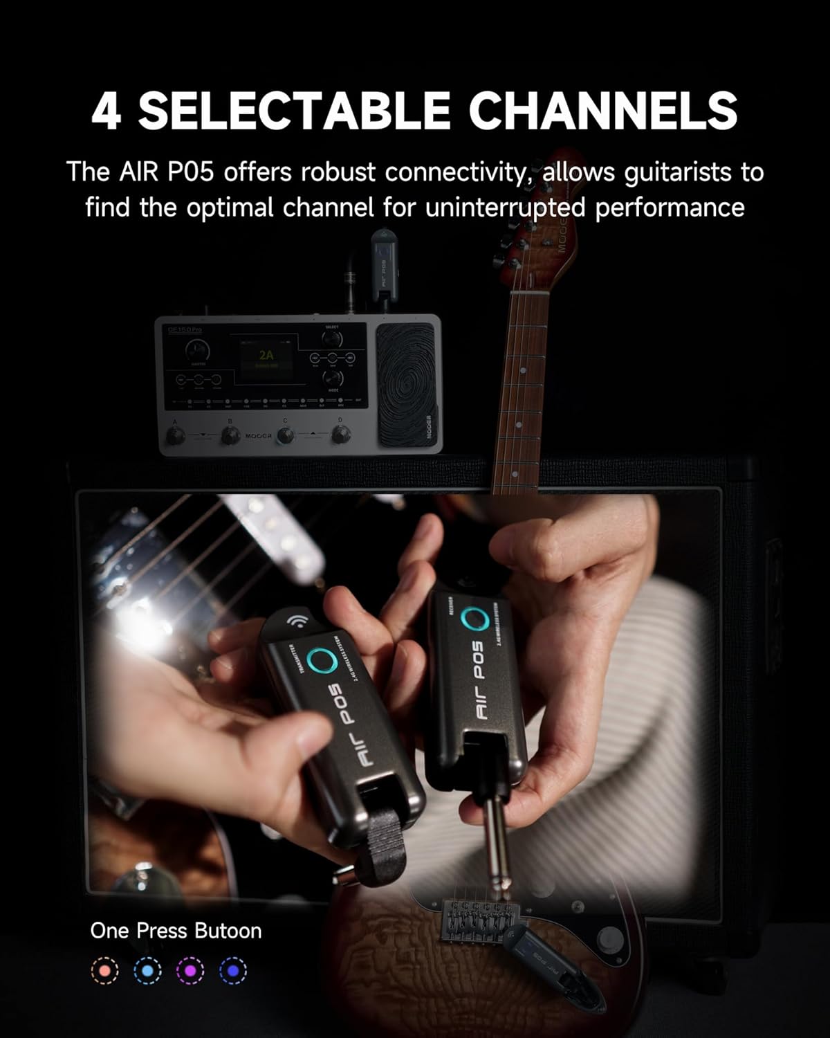 MOOER GE200 Amp Modelling Multi Effects with Air P05 Guitar Wireless System Cordless Guitar Cable