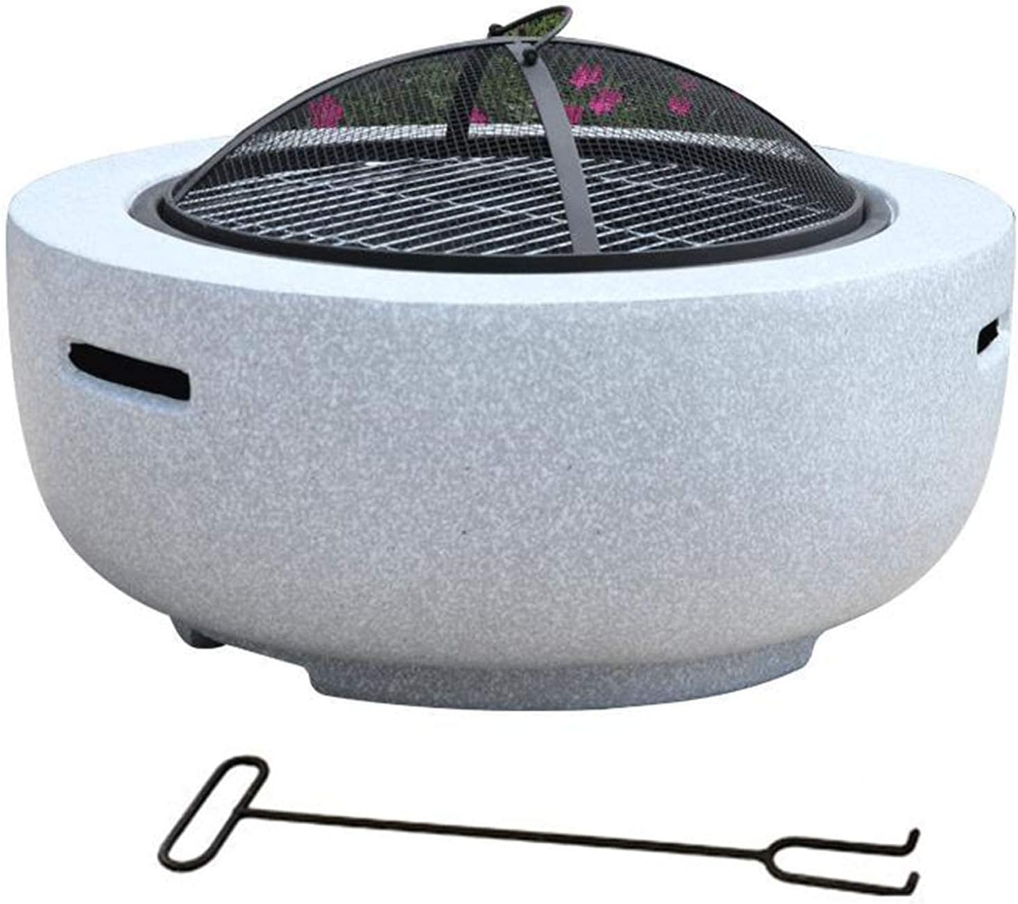 Small Firepit, Fire Bowl Garden Edition, Fire Pit Table with BBQ Grill Shelf 75cm Magnesium Oxide Artificial Stone Base