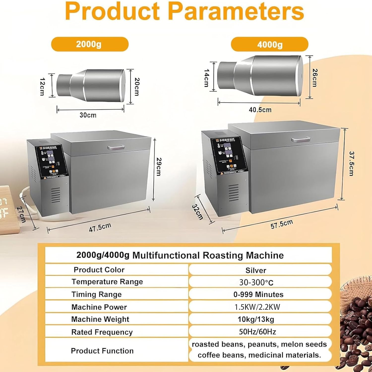 Commercial Coffee Roaster Machine, Electric Coffee Bean Roaster Machine, Nut Peanut Cashew Chestnuts Roasting Machine Electric Drum Coffee Roaster, Even Heating