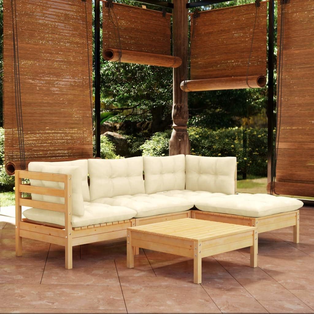 5 Piece Patio Lounge Set with Cream Cushions Pinewood,Pinewood Patio Lounge Set: Modular Outdoor Sofa for Relaxation and Comfort Patio Furniture, Outdoor Furniture Sets