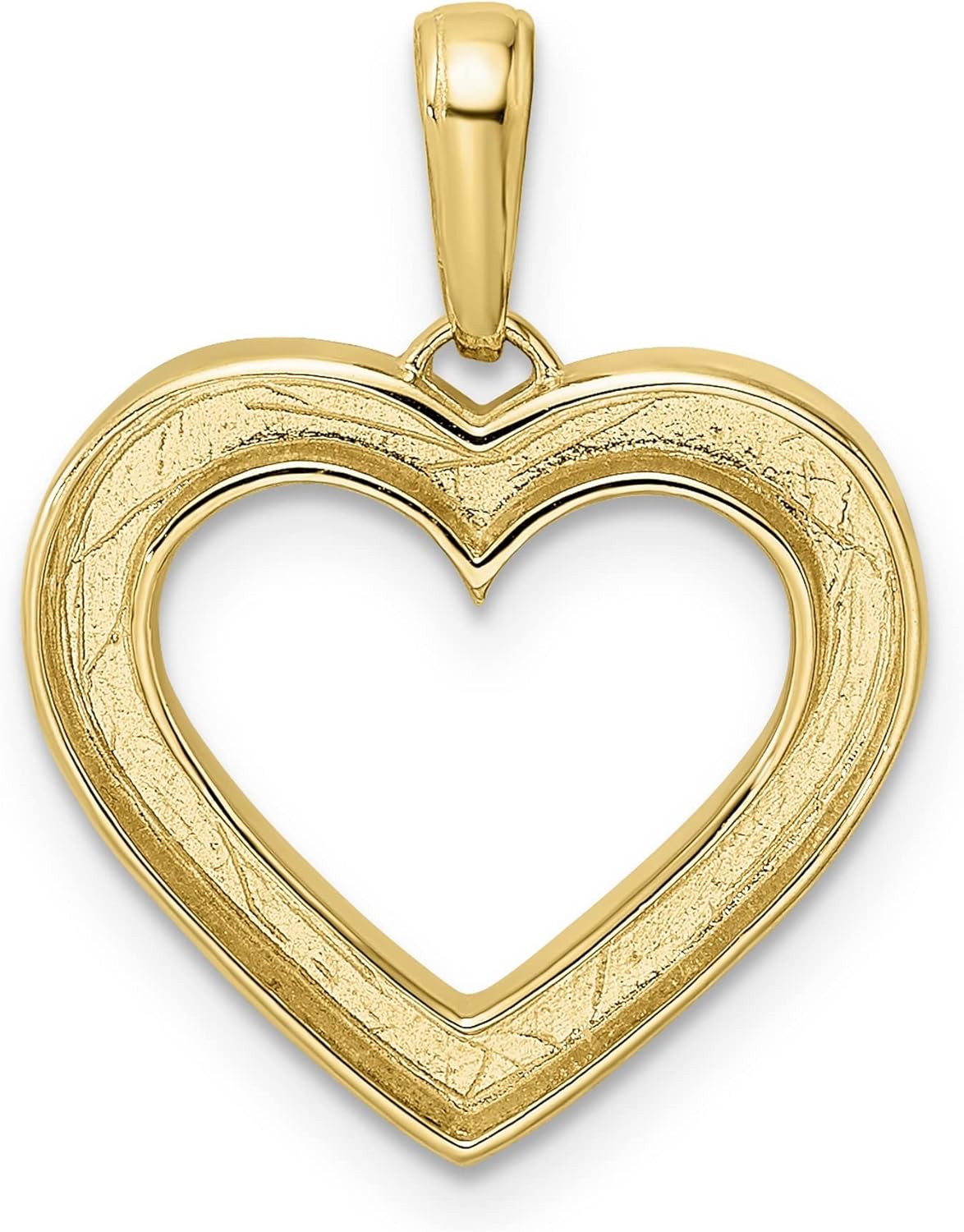 14k Yellow and Rhodium Open Heart Pendant for Women with Polished Finish, Diamond Cut Rhodium Accents, Elegant Gold Heart Charm Necklace for Daily Wear, Symbolic Romantic Jewelry Accessory