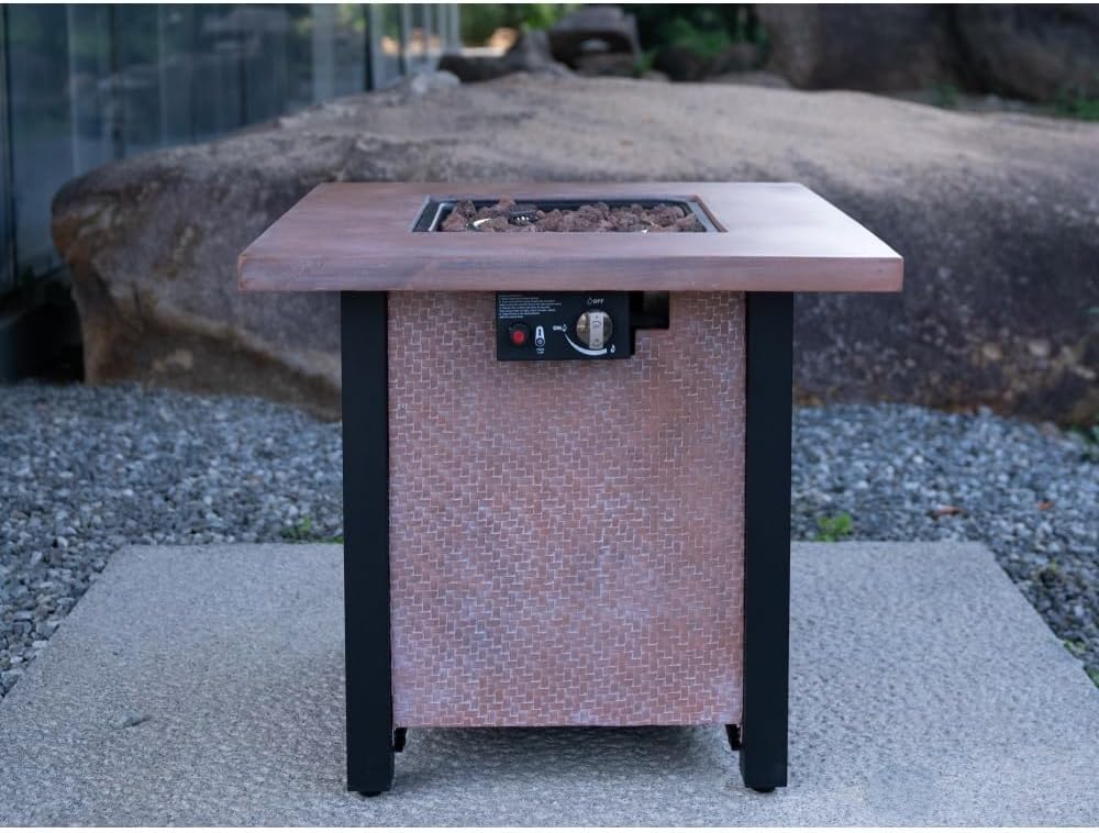 Outdoor Patio Propane Gas Fire Pit Table - 50,000 BTU High-Temperature-Resistant Carving Process for Environmentally Friendly Materials with The Effect of Rattan Weaving Grain