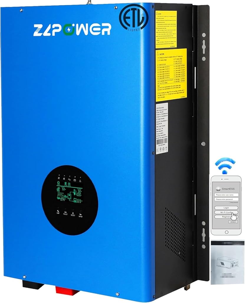 UL1741 48V Inverter 8KW Solar Off Grid Inverters 110/220Vac Low Frequency DC 48V AC Input 240V AC Output 120V/240V Split Phase Pure Sine Wave Power with 2x80A MPPT Charger Controller 8000W