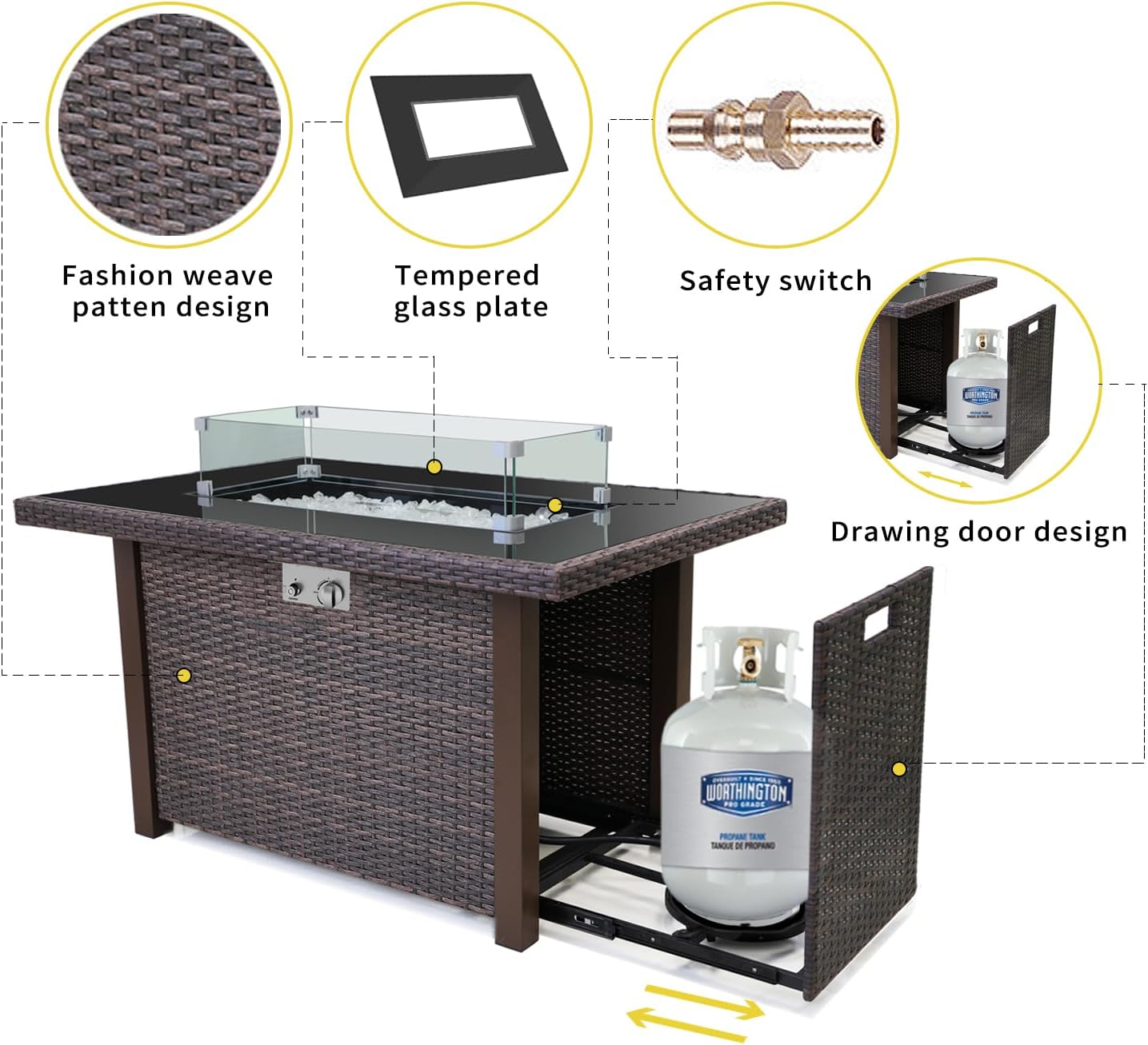 Wicker-Woven Propane Gas Fire Pit Table 44