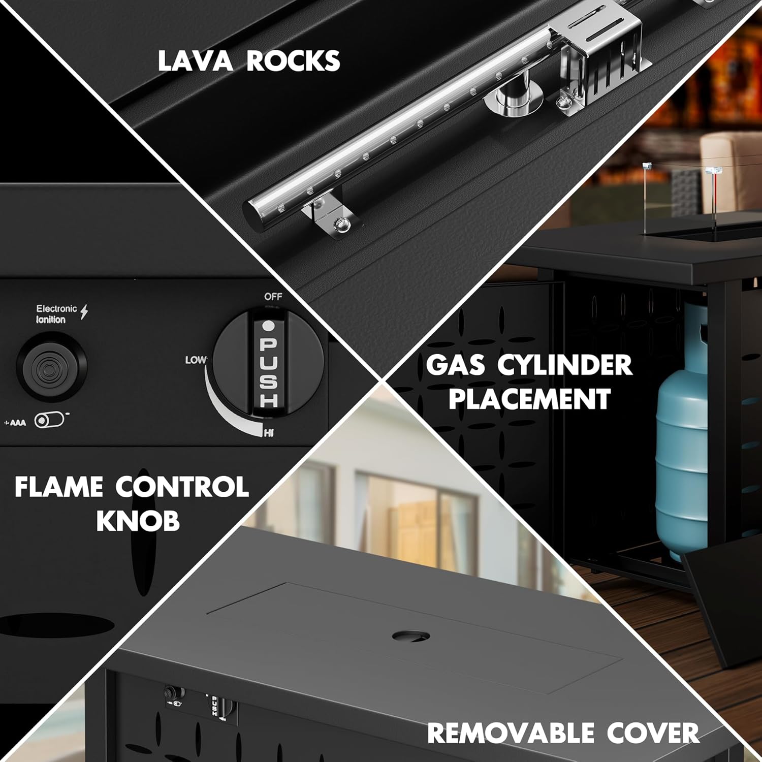 Walsunny 43 Inch Propane Fire Pit Table, Outdoor Fire Pit 50,000 BTU Gas Fire Pit Table, Fire Pits with Lid and Lava Rock for Outside, Patio, Garden, Yard