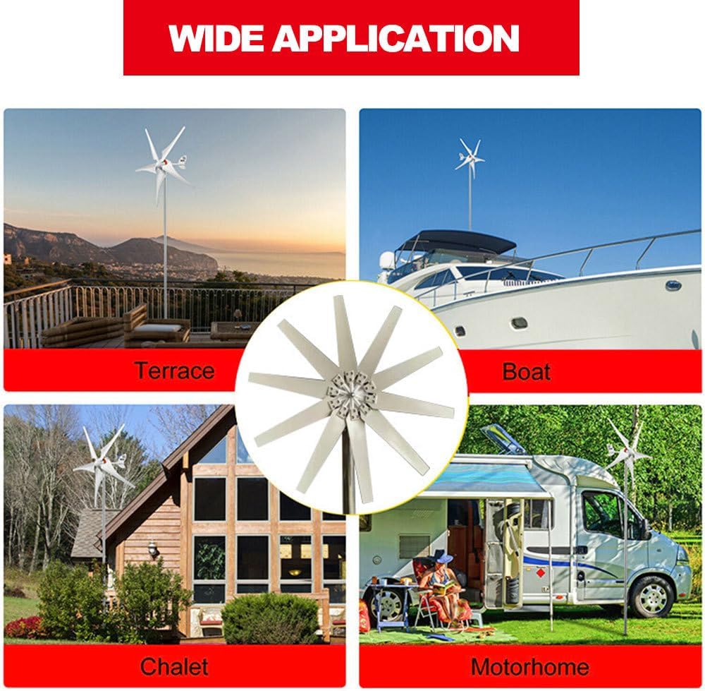 12000W Windmill Wind Turbine Generator Kit, 12V 24V 48V 10 Blades High Efficiency Horizontal Windmill Off Grid System Home RV Farm(with Controller)