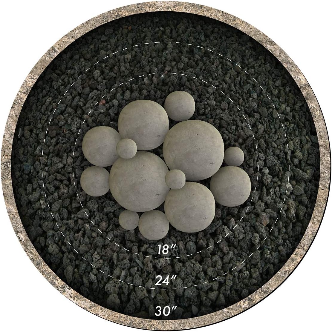 Ceramic Fire Balls | Mixed Set of 13 | Modern Accessory for Indoor and Outdoor Fire Pits or Fireplaces – Brushed Concrete Look | Charcoal Gray