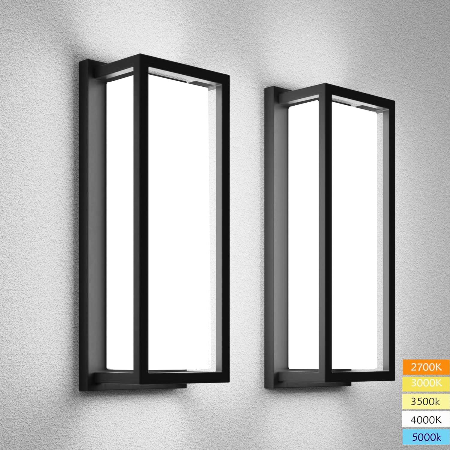 Dimmable LED Outdoor Wall Sconce, Modern Porch Lights 2700K 3000K 3500K 4000K 5000K 5 Colors Changeable,1400 Lumens Exterior Up Down Outdoor Wall Lights for House,Garage Door 2 Pack