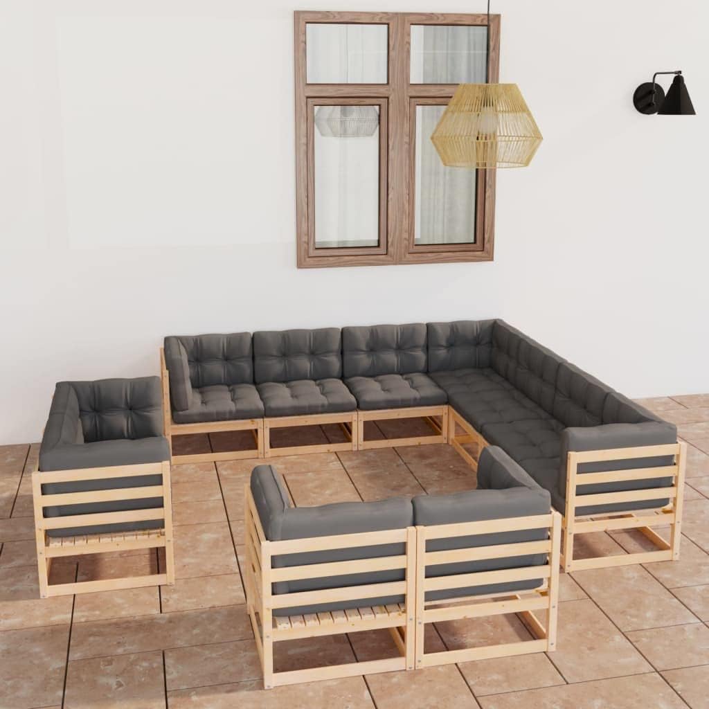 11 Piece Patio Lounge Set with Cushions Solid Wood Pine,Rustic Charm Patio Lounge Set: Sturdy Pinewood with Amplified Cushioned Comfort Patio Furniture Sets, Outdoor Furniture Sets