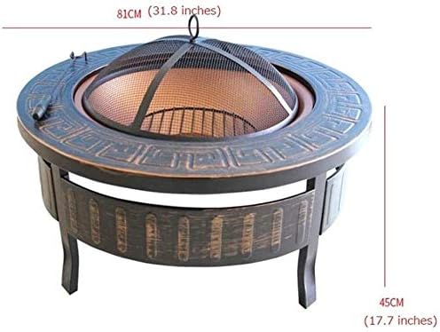 Fire Pits Outdoor Wood Burning Outdoor Fire Pits, Round Metal 32 Inch Fire Pit with Base, Spark Screen, Screen Lift Tool, Outdoor Table with Cover BBQ Cooking for Outside Camping Backyar