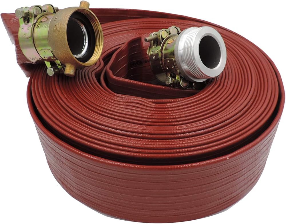 HydroMaxx - 150 PSI High Pressure Reinforced PVC Lay Flat Discharge and Backwash Hose - 10 Bar Reinforced PVC Construction with Pin Lug Connector (1 1/2