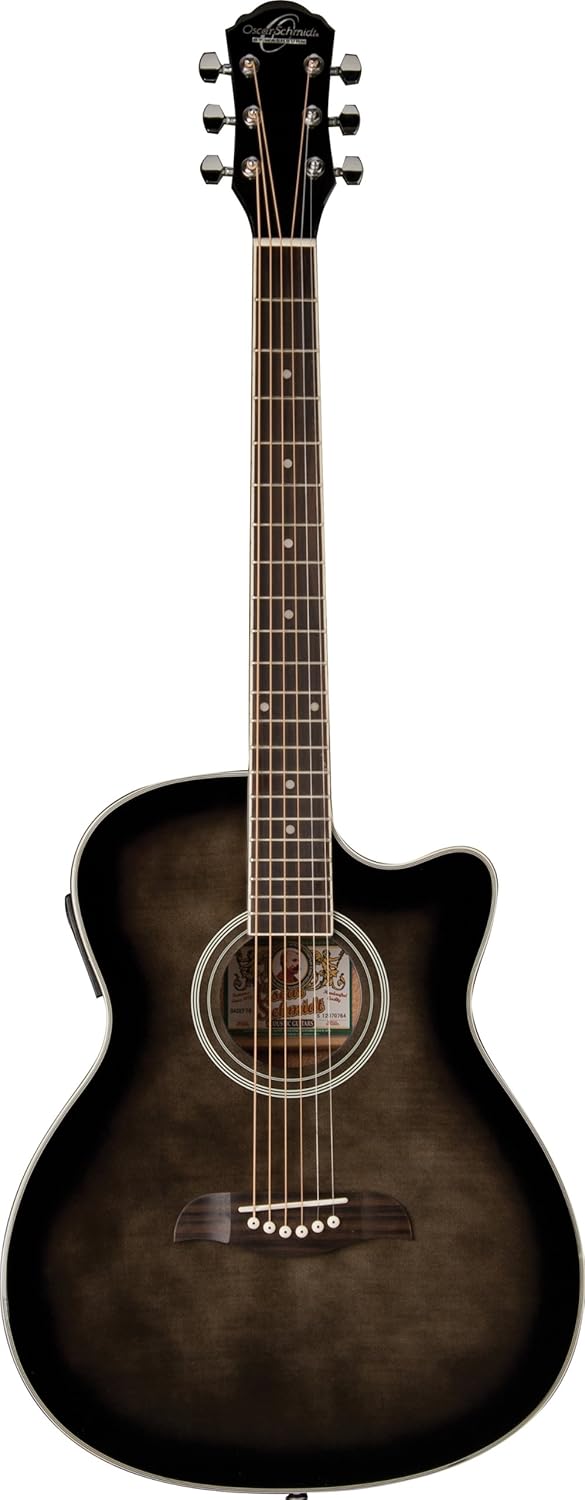 Oscar Schmidt OACEF-TB Auditorium Style Cutaway Acoustic-Electric Guitar -Transparent Black