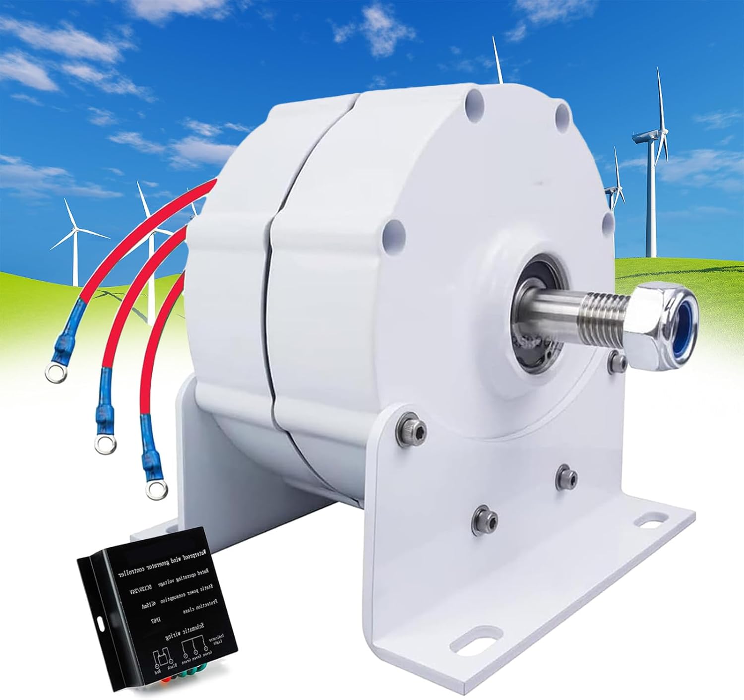 600W Gearless Wind Turbine Generator - 12000W 12V/24V/48V 3 Phase AC Permanent Magnet - Base Included for Vertical & Horizontal Turbine Applications