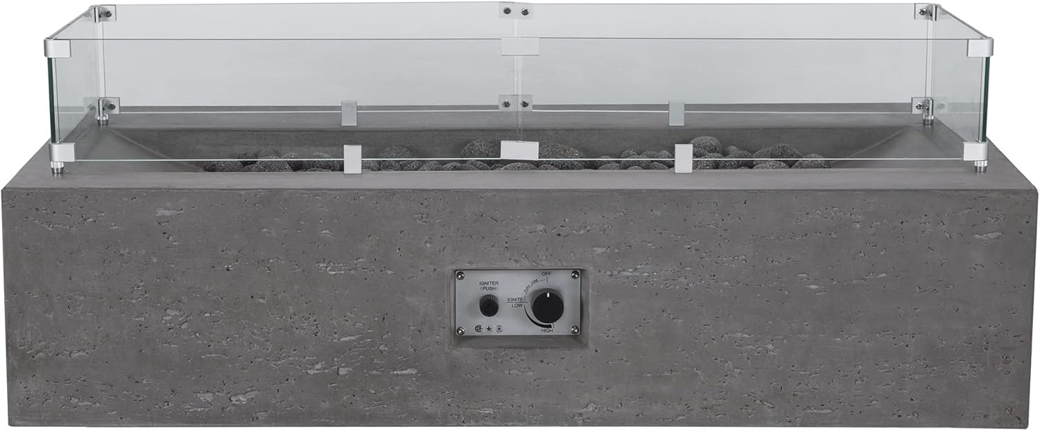 Pyromania Millenia Outdoor Concrete Fire Pit Table, 48 x 30 Inches - Propane Model in Slate Gray Color