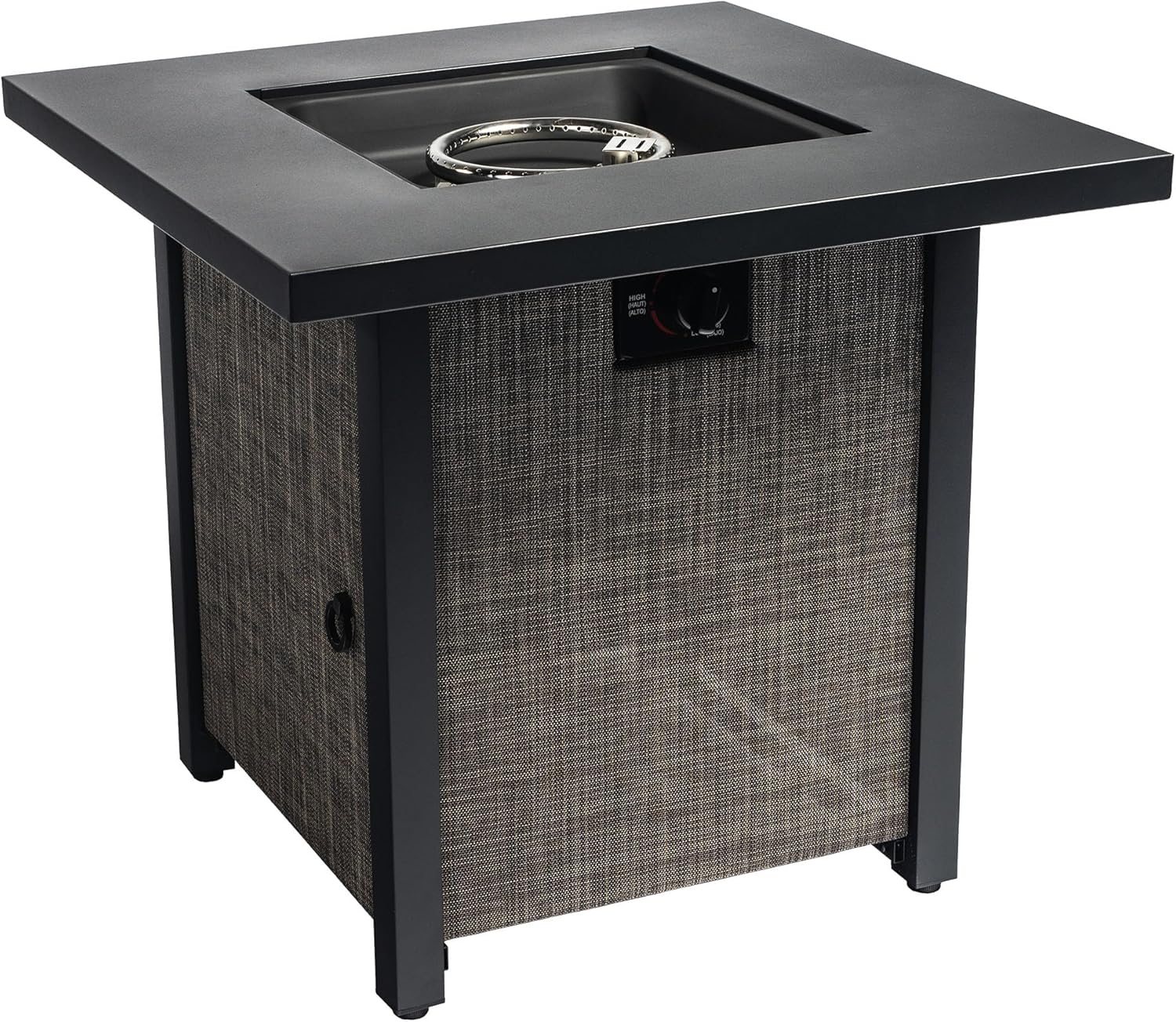 GOWE 40000BTU Square Propane Fire Pit Table Steel Tabletop with Textilene Side Panel, Steel Lid and Rocks