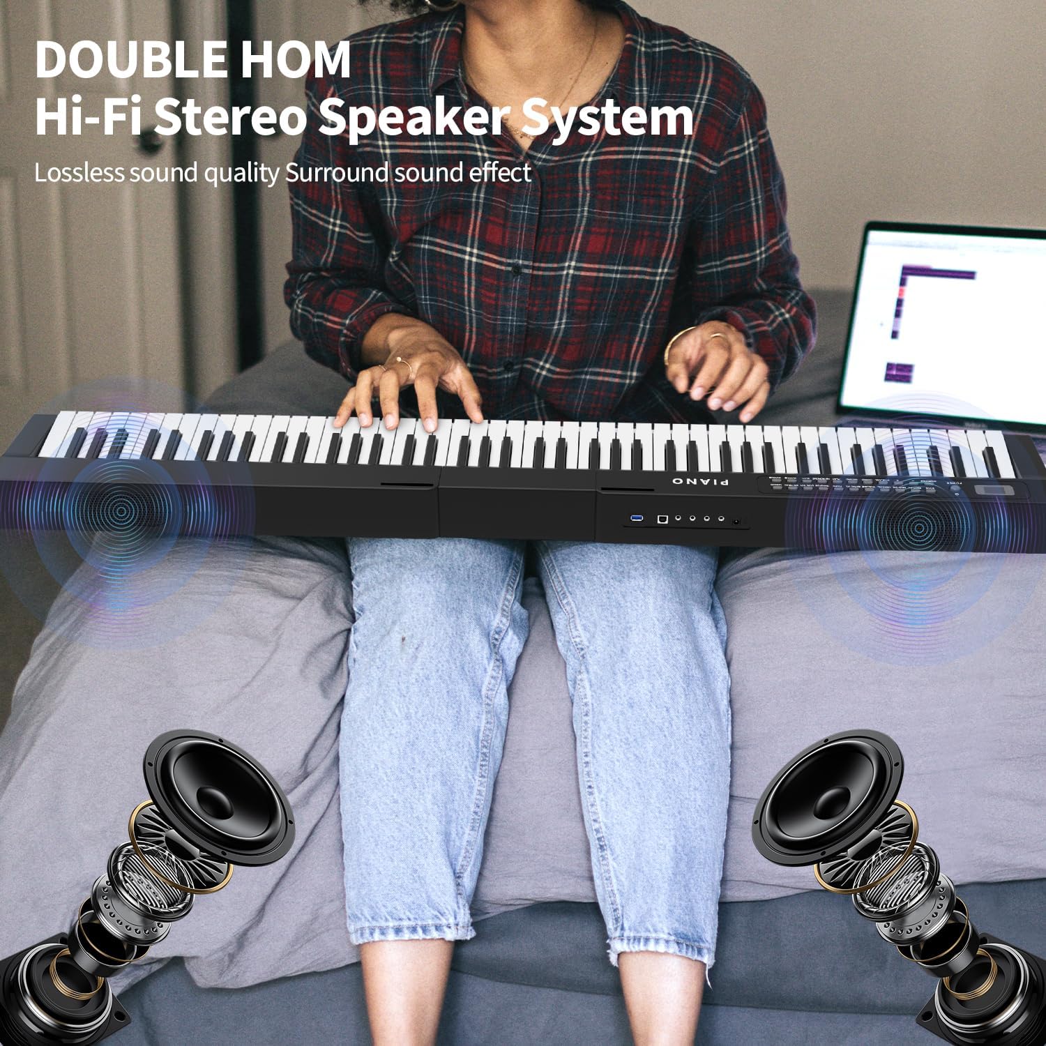 Digital Piano 88 Key Full Size Semi Weighted Electronic Keyboard Piano Set with Stand,Built-In Speakers,Electric Piano Keyboard with Sustain Pedal,Bluetooth,MIDI/USB/MP3 for Beginners Adults