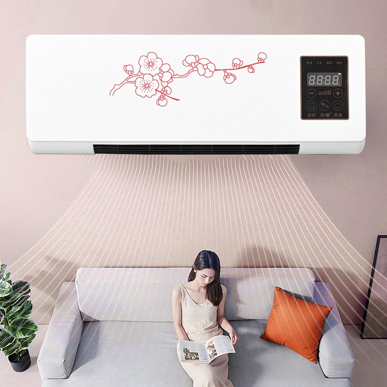 Wall Air Conditioner Fan 2-in-1 Hot And Cold Air Conditioner Heating, 110V 1800W Wall Mount Air Heater Fan for Living Room Bedroom Office, Natural Wind/Heating Mini AC System(Yellow)