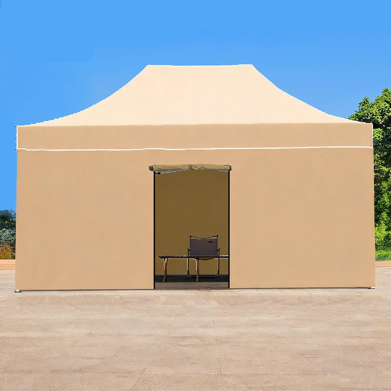 FORRTY Heavy Duty Hexagon Pop Up Canopy Tent with Sidewalls 45mm Thick Frame Folding Instant Canopy Shelter Waterproof UV Protection Outdoor Event Tent 2m/3m/4.5m Plant Greenhouse(Opaque,3X4.5m)