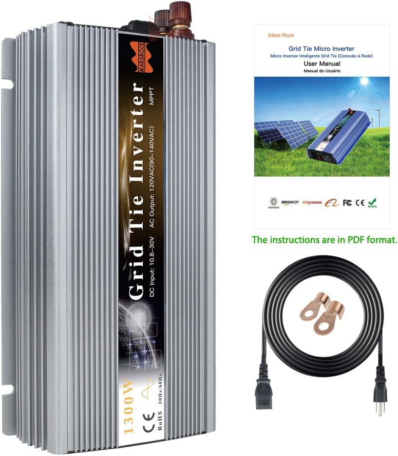 1300W MPPT Pure Sine Wave Grid-Tie Micro Inverter, Converts 10.5-30V DC to 110V/120V AC, Perfect for Home Solar or Wind Power Systems.