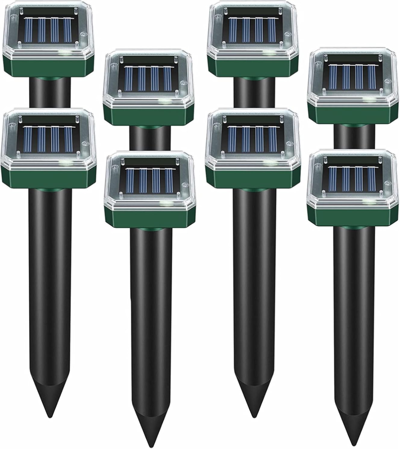 Solar Mole Repellent Ultrasonic Repellent Powered 8 Pack, Outdoor Waterproof Lawn Garden for Get Rid of Mole, Gopher, Snakes, Vole and Other Underground Pests, Green