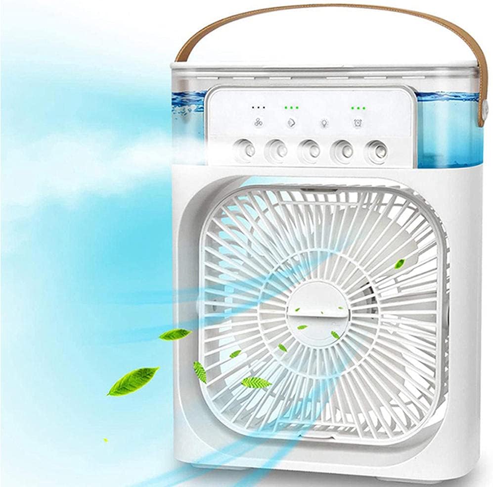 Portable Air Conditioner Fan Usb Desk Fan Mini Evaporative Air Cooler Fan with 7 Colors Lights Personal Air Cooler with Timer-White