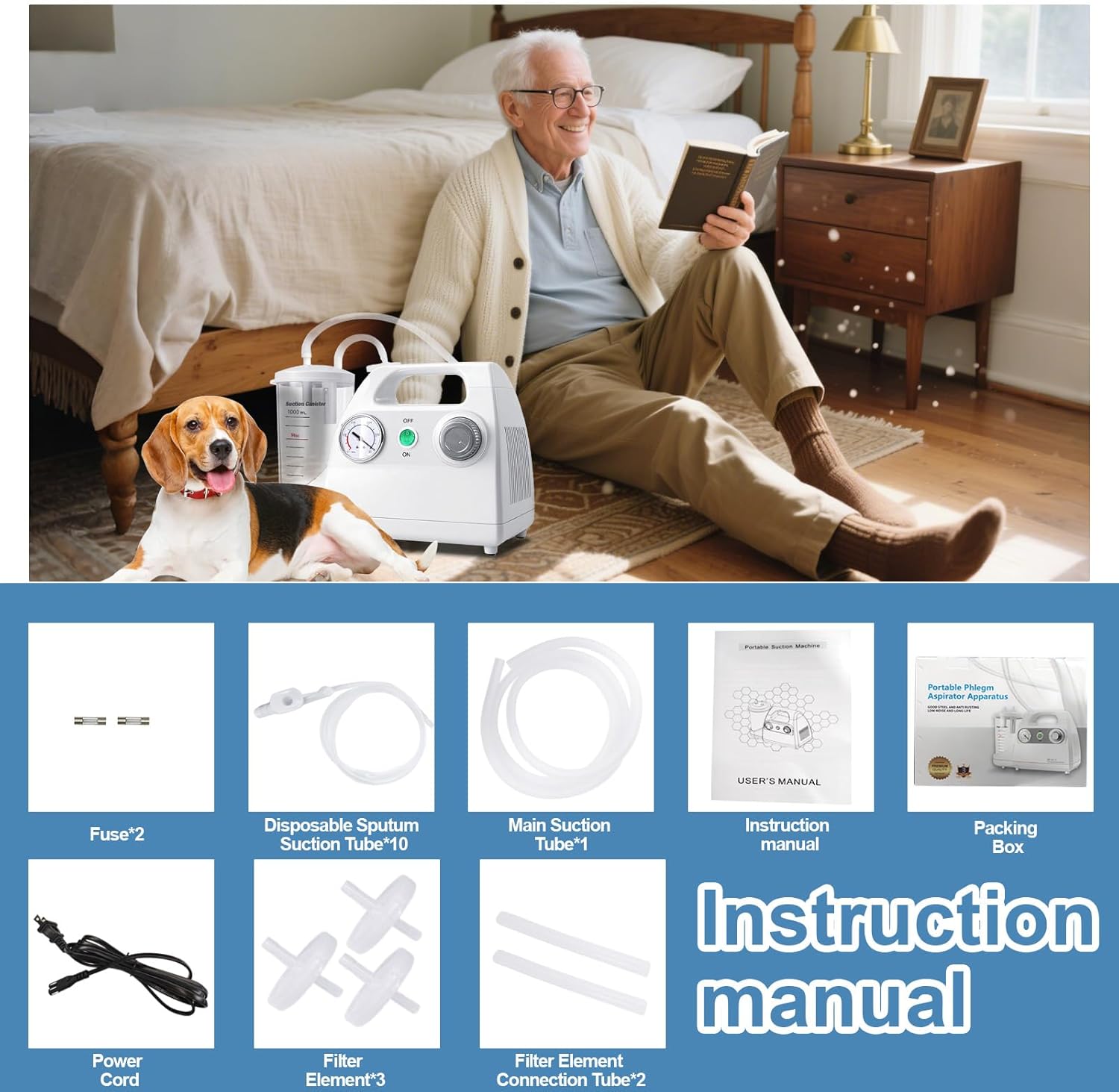 Portable Veterinary Suction Machine for Home Care, White Suction Machine with 1000ML Container and Other Accessories