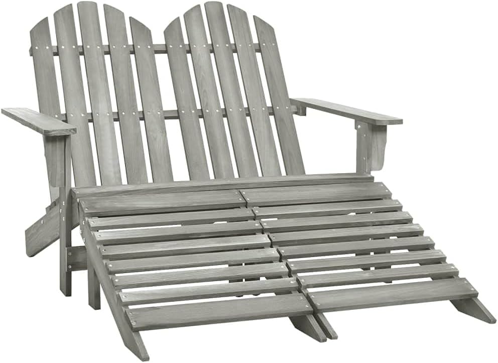 Patio Chair 2-Seater Patio Adirondack Chair&Ottoman Fir Wood Gray