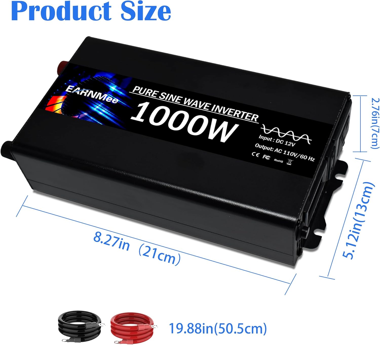 1000W Inverter,Car Inverter, Pure Sine Wave Output,DC 12V to AC 110V 120V for Truck,Solar,Outdoor,RV,Power Converter with LCD Display