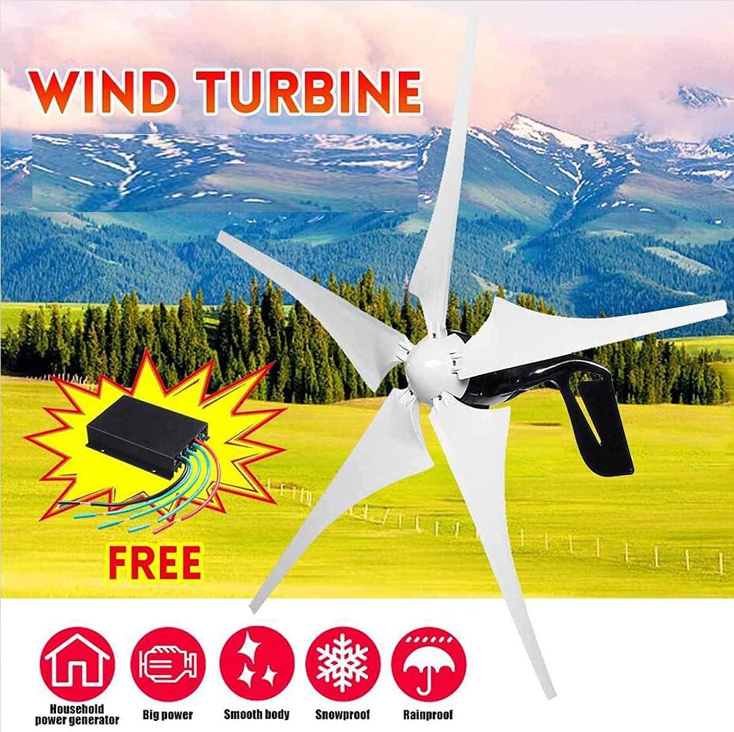 LiuSj JUnSt 4000W Small Windmill Turbines Generator,12V 24V 48V 5 Blade Horizontal Wind Turbines with Controller for Marine Home Charging (White),48v