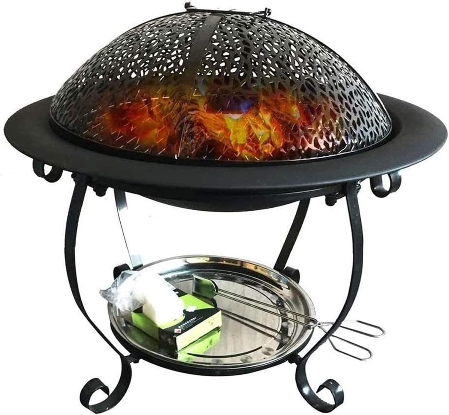 Fire Pits Outdoor Wood Burning Fire Pits 32Cm Diamete Fire Pit - Outdoor Fire Large Bonfire Wood Burning Patio Coal Grill Firepit for Outside Grill Charcoal with Cover BBQ Cooking for Outside Camping