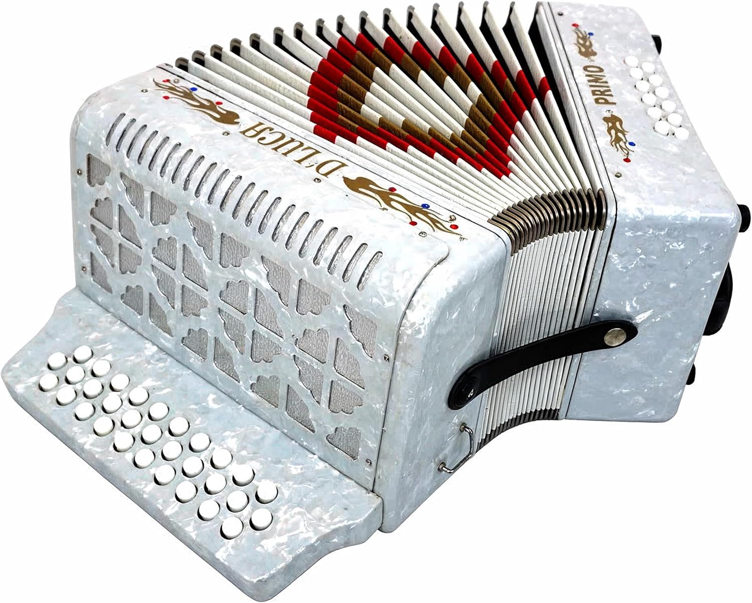 D'Luca Primo Button Accordion 31 Keys 12 Bass on FBE Key with Case and Straps, White