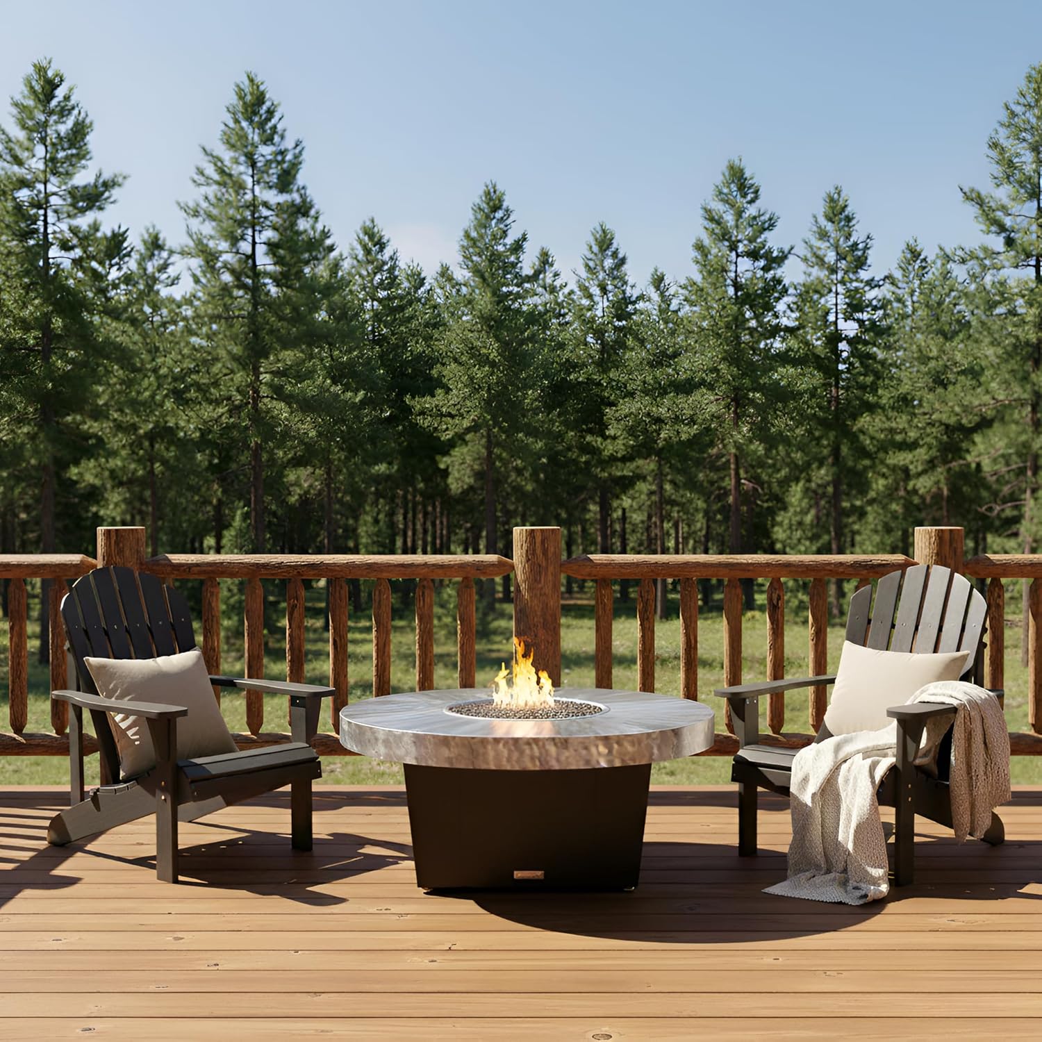 COOKE Parkway Circular Fire Pit Table - 48 Diam - Propane - Brushed Aluminum Top - Dark Cherry Powdercoat Base